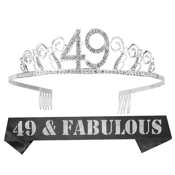 Meant2Tobe | 49th Birthday Decoration for Women - Tiara and Sash for Party Supplies