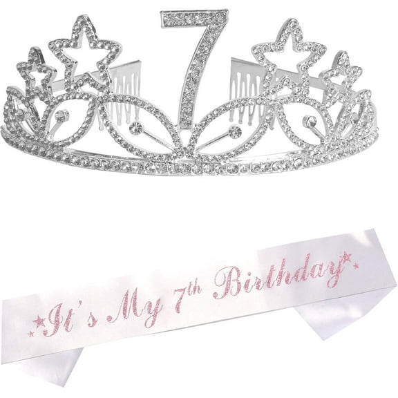 Meant2Tobe | 7Th Birthday Gifts For Girl 7Th Birthday Tiara And Sash Happy 7Th