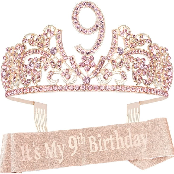 Meant2Tobe | 9Th Birthday Gifts For Girl 9Th Birthday Tiara And Sash 9Th