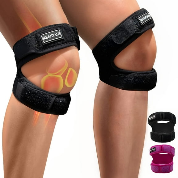 Meantaus Dual Patella Strap - Double-Strap Open Patella Knee Support, Breathable & Stable Design (2-Pack,Black, Size M)