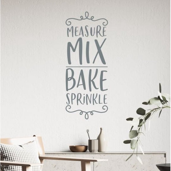 Measure Mix Bake Sprinkle Kitchen Art Wall Words Vinyl Decal Sticker for Decoration 23x9-Inch Storm Gray