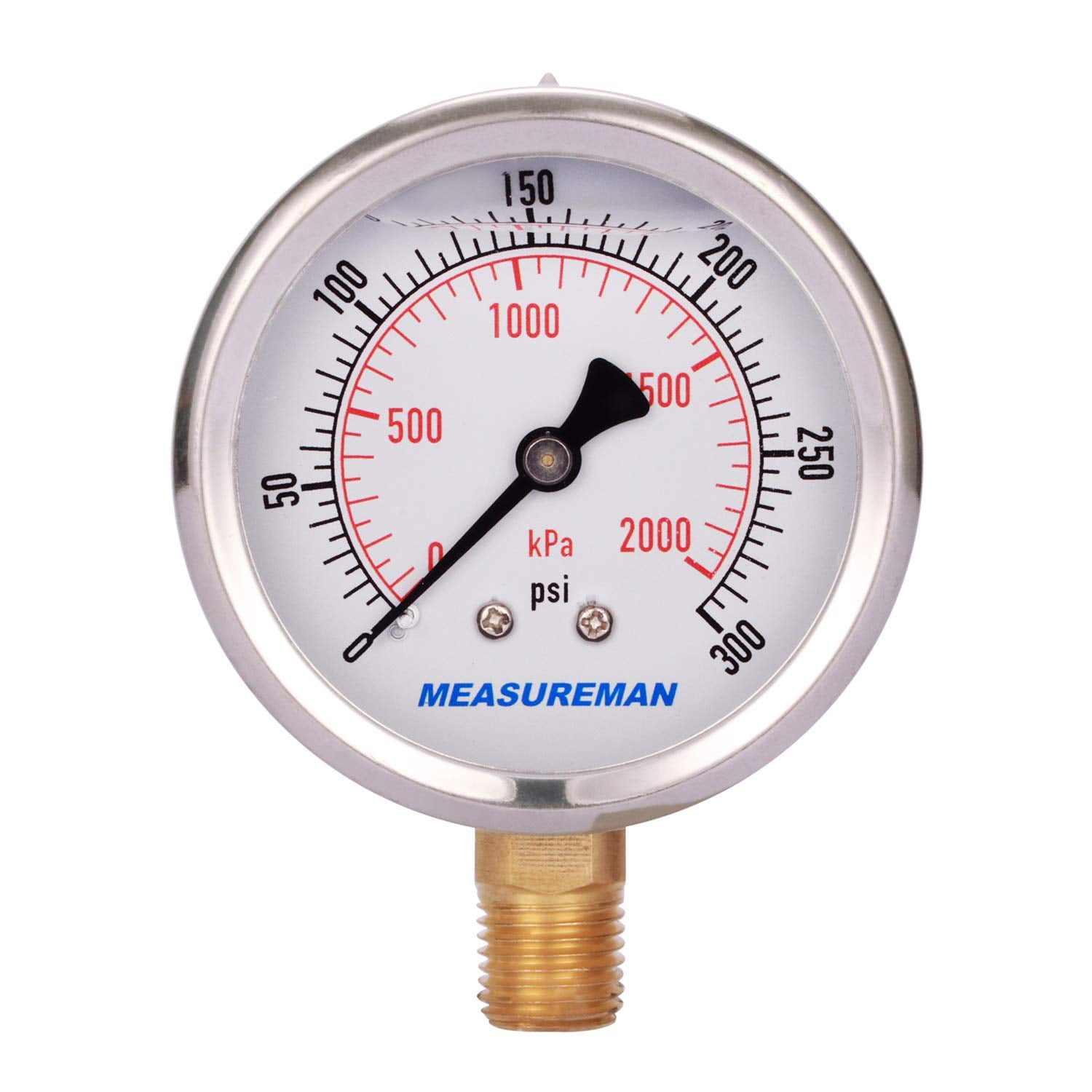 Manometro Meaureman 0-100 Psi – Quadrante 2.5", Cassa Acciaio Inox, Riempito Di Glicerina, Attacco 1/4" NPT Inferiore