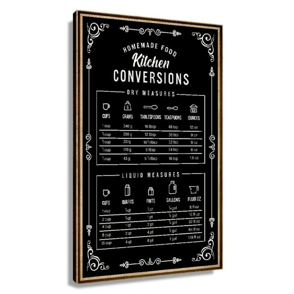 Measurement Conversion Chart Poster Food Painting Wall Art Vertical Canvas Print Decoration Modern Knowledge Poster for Kitchen Conversions Wall Decor Pictures Vintage Framed Artwork