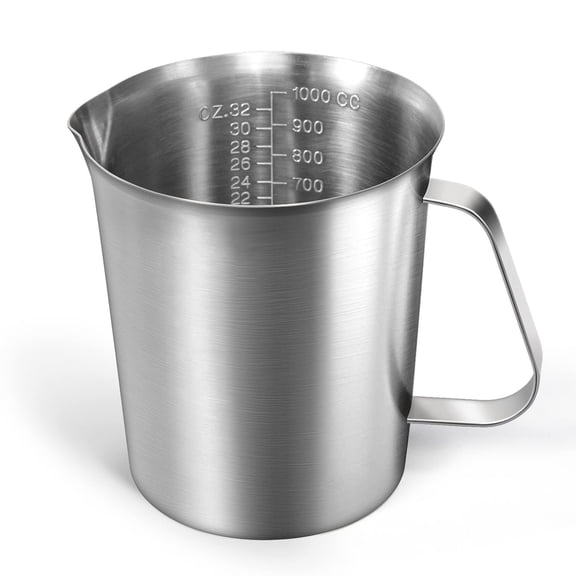Measuring Cup, 1000 ml [3 Measuring Scales, Including Cups Scale, ML Scale, OZ Scale] Stainless Steel Measuring Cup Milk Jug with Marking with Handle, Measuring Jug Milk Pitcher