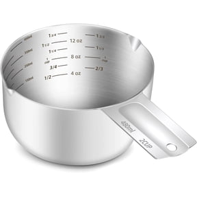 Measuring Cup, Etched Inner Scale Stainless Steel Measure Scoop, Metric and US Measurement, Dishwasher Safe, 1PCS 2Cup (480ml, 16oz)