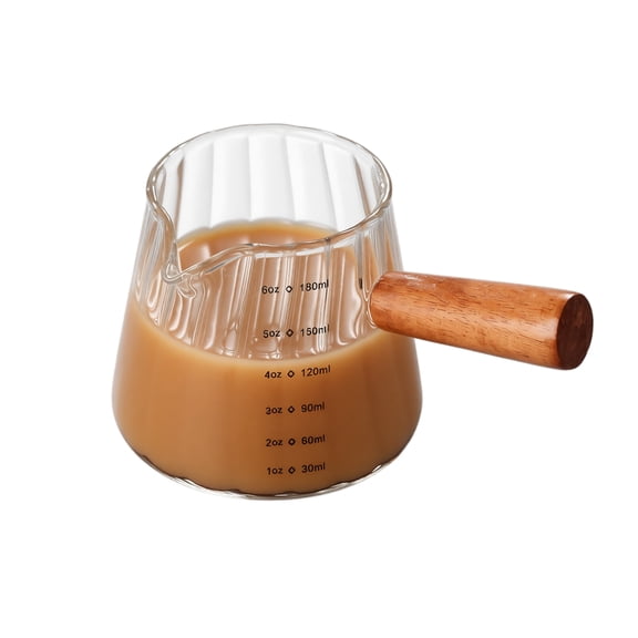 Measuring Cup Glass with Wooden Handle 6 Ounce Single Piece for Coffee Preparation