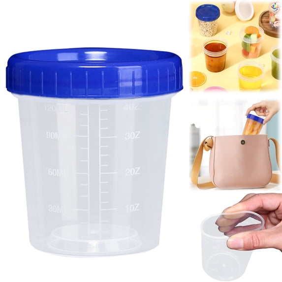 Measuring Cup With Lid,Plastic Salad Dressing Container To-Go,Reusable Seasoning Cup For Lunch Box Bento Meal Prep,dressing container,measuring cup,120ML Blue Lid,1PC
