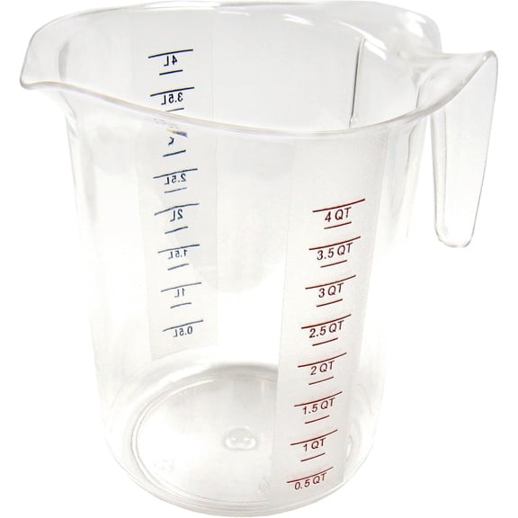 Measuring Cup, Polycarbonate, 4-Quart, Clear, Large Capacity Kitchen Liquid Measuring Container