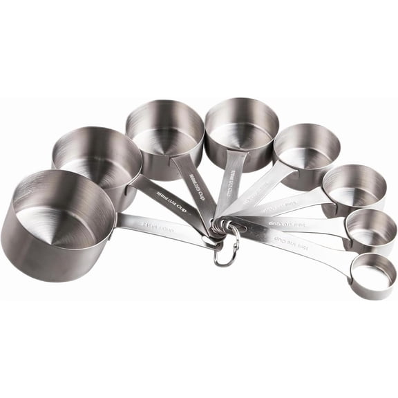 Measuring Cup Set of 8, 18/8 Stainless Steel Measuring Cups for Kitchen & Baking, Heavy Duty Metric & US Measure Cups Set with 2/3 Cup & 3/4 Cup Meaure Cups