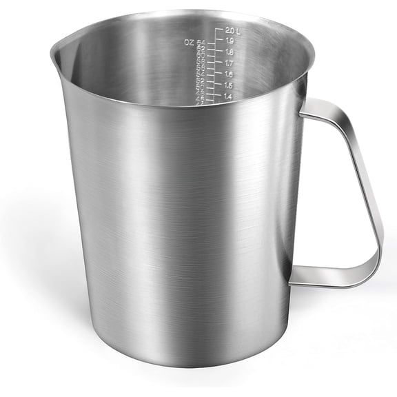 Measuring Cup, [Upgraded, 3 Measurement Scales, Including Cup Scale, ML Scale, Ounce Scale],  Stainless Steel Measuring Cup with Marking with Handle, 64 Ounces (2.0 Liter, 8 Cup)