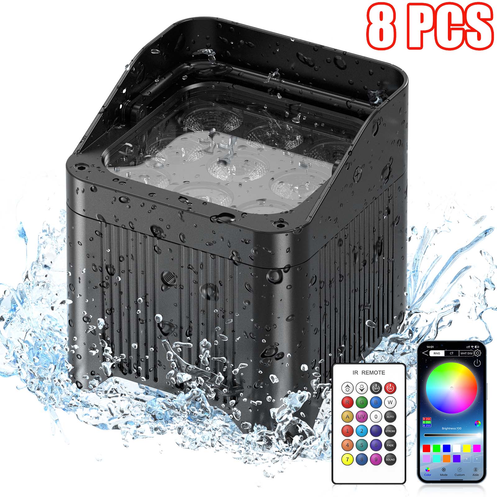 9 LED Par Light DJ Lights, IP65 RGBWA+UV Stage Lights w/ Builtin