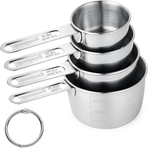 Measuring Cups 4 Pieces, Stainless Steel Measuring Cups, Stackable Design with Metal Handle for Dry and Liquid Ingredients, Ideal for Cooking & Baking