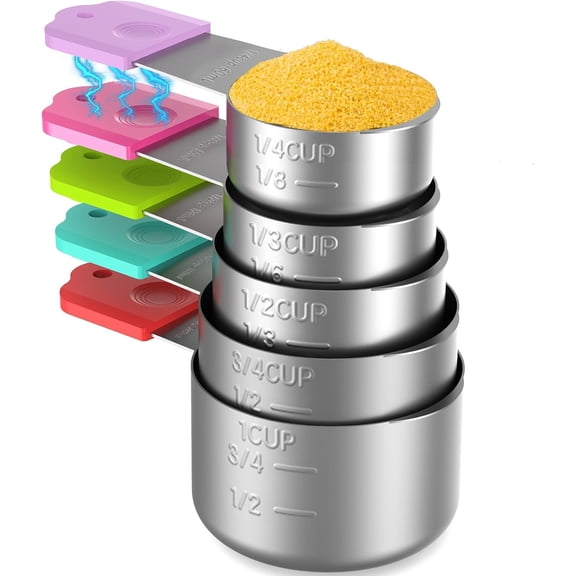 Measuring Cups, 5 Stainless Steel Nesting Measuring Cup Set for Measuring Dry or Liquid Ingredients