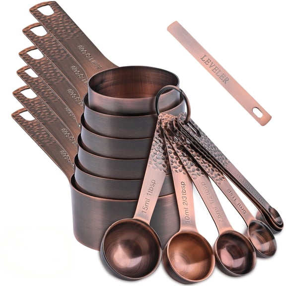 Measuring Cups And Spoons Set 14  Copper For Dry & Liquid Metric Stainless Steel 6 Measure 7 W/leveler Kitchen Baking