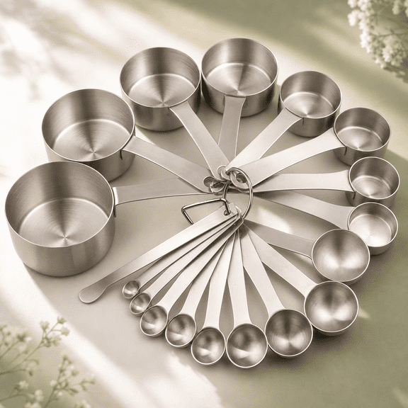 Measuring Cups And Spoons Set 18/8 Stainless Steel For Kitchen & Baking Heavy Duty Metric 8 9