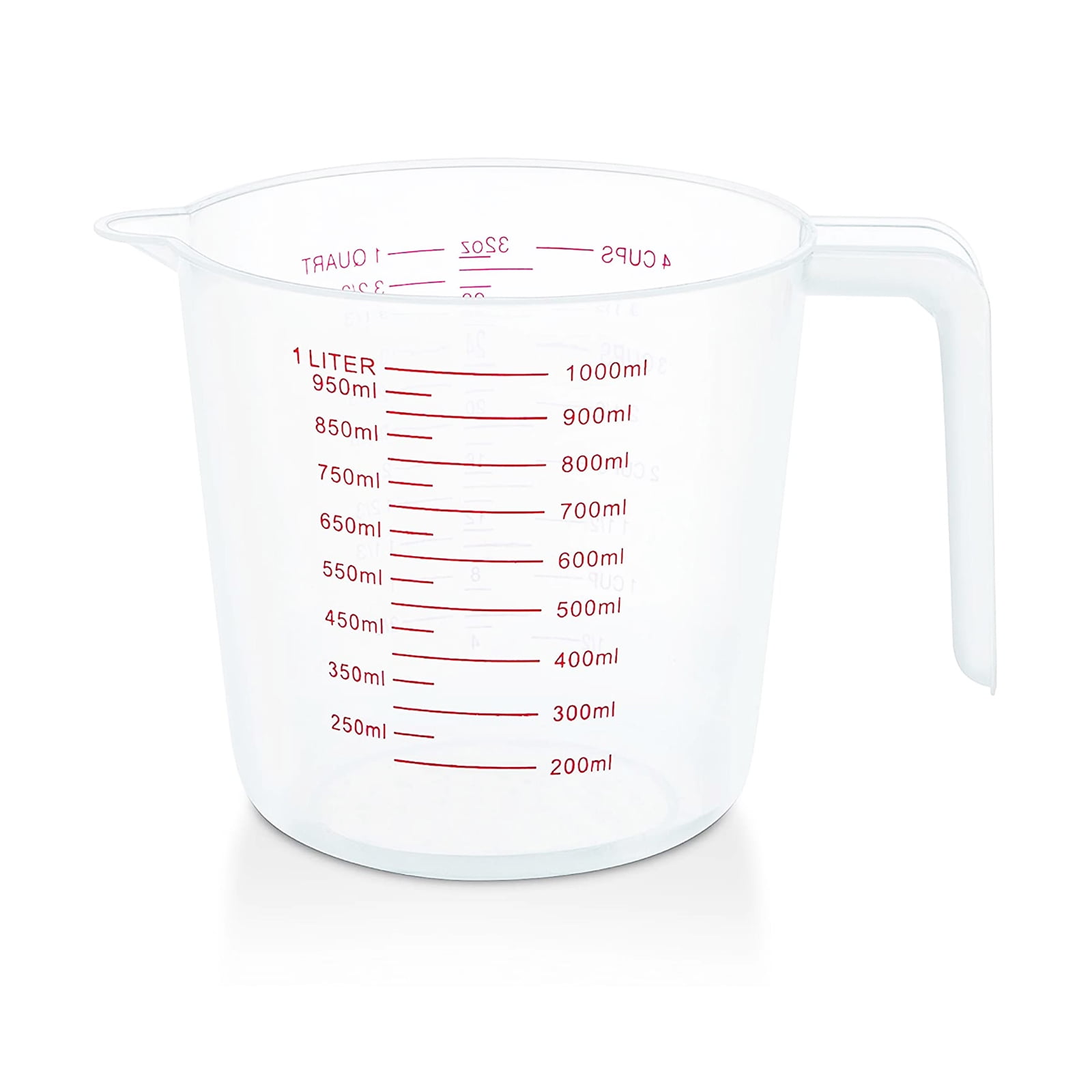 1 Extra Lrg 4-Cup - Clear Plastic Measuring Cup- Red Grip Handle --MAILED  IN BOX 