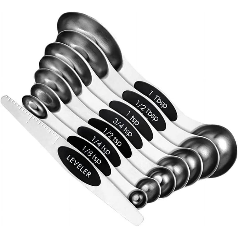 Magnetic Measuring Spoons Set, TSV 7Pcs Stainless Steel Dual Sided  Stackable Teaspoons, Kitchen Measuring Spoons for Measuring Dry and Liquid  Ingredients (Black) 