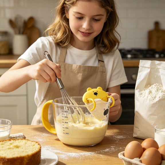 Measuring Cups Cute Bear-Shaped Cup with Removable Fine Strainer Heat-Resistant Mixing Jug with Scale for Baking Egg Washing Straining and Kitchen