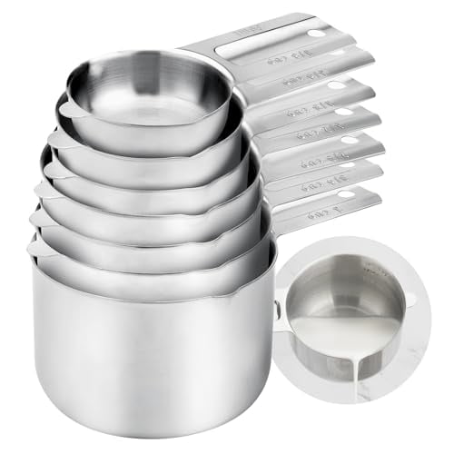 Measuring Cups Set,7 Pieces Stainless Steel Stackable Nesting Heavy Duty Measuring Cups,Perfect for Dry and Liquid Ingredients for Baking & Cooking