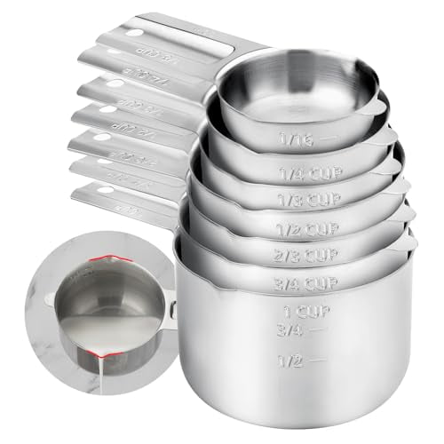 Measuring Cups Set of 7,Stainless Steel Stackable Nesting Heavy Duty Measuring Cups,Perfect for Dry and Liquid Ingredients,Nesting Measuring Cups for Baking & Cooking (Backflow Spout)