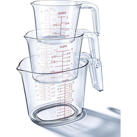 Measuring Cups Set of 3, Plastic, Nesting Design, Pour Spout