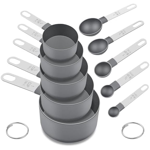 Measuring Cups and Spoons Set of 10 Pieces, Nesting Measure Cups Spoons with Stainless Steel Handle for Dry & Liquid Ingredient, Kitchen Gadgets, Grey