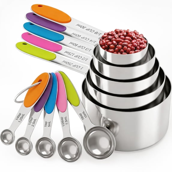 Measuring Cups and Spoons Set, 10Pcs Stainless Steel Measuring Cups Set, Nesting Measuring Cups with Easy to Read, Kitchen Utensils for Cooking and Baking