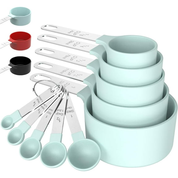 Measuring Cups & Spoons Set, Stackable Cups and Spoons, Nesting Measure Cups with Stainless Steel Handle, Kitchen Gadgets for Cooking & Baking (Green)