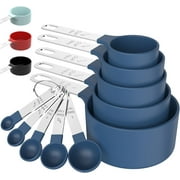 Measuring Cups &amp; Spoons Set, Stackable Cups and Spoons, Nesting Measure Cups with Stainless Steel Handle, Kitchen Gadgets for Cooking &amp; Baking (Blue)
