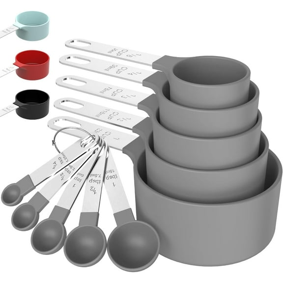 Measuring Cups & Spoons Set, Stackable Cups and Spoons, Nesting Measure Cups with Stainless Steel Handle, Kitchen Gadgets for Cooking & Baking (Gray)
