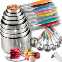Stainless Steel Measuring Cups and Spoons Set with Leveler, Stackable Kitchen Measuring Tools for Dry and Liquid Ingredients