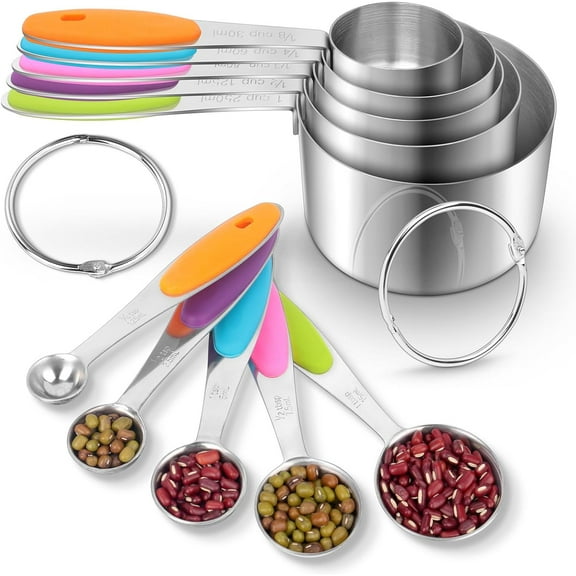 Measuring Cups and Spoons Set Stainless Steel-Measuring Spoons Liquid Stackable Metric Measuring Scoop for Baking or Cooking,Kitchen Cake Decorating Supplies Measuring Cup Organizer