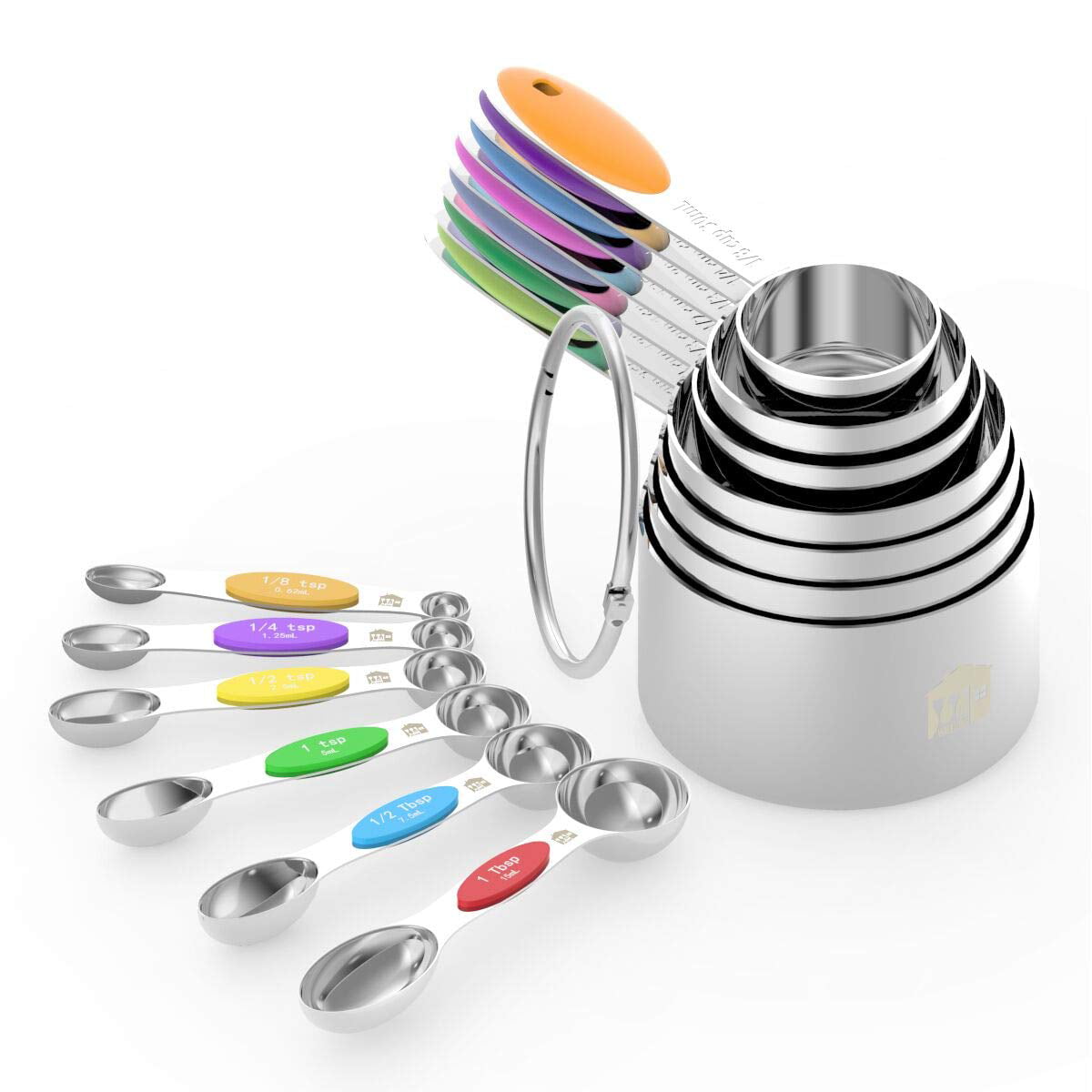 Measuring Cups and Spoons Set of 13 Includes 8 Nesting Stainless Steel  Measuring
