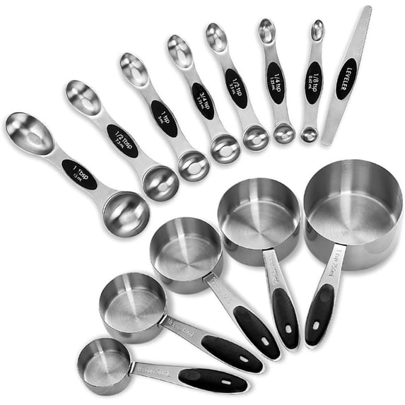 Measuring Cups and Measuring Spoons Set, Stainless Steel 5 Cups and 7 Spoons (Black)