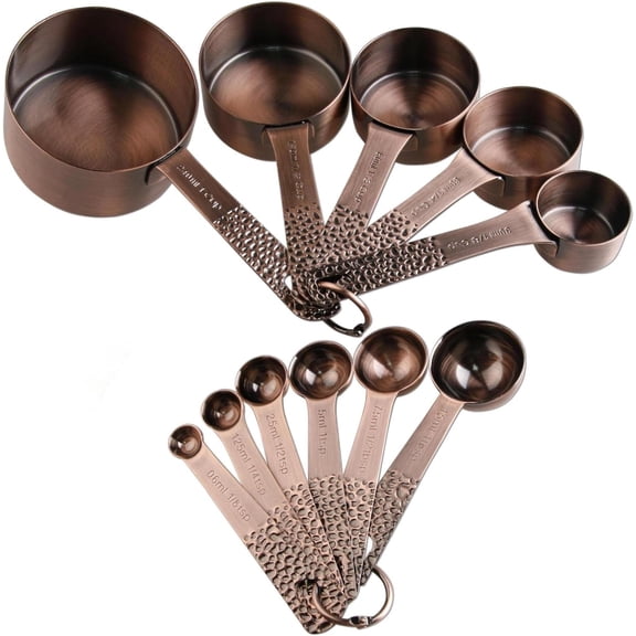 Measuring Cups and Spoons Set, Copper Plated Measuring Cups and Spoons Set for Baking & Kitchen, Metric & US Measure Tools with 1/8, 1/4 Cup