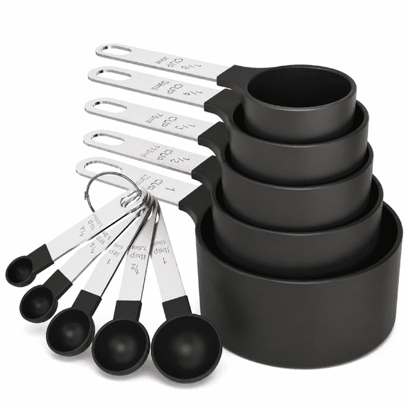 Measuring Cups Spoons Set Stainless Steel 10 Piece Black Nesting Stackable Food Grade Cooking Baking