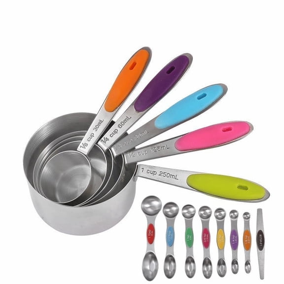 Measuring Cups and Spoons Set of 13,  Measuring Tool with Colored Silicone Handle, Including 5 Nesting Measuring Cups, 8 Spoons, for Cooking Baking