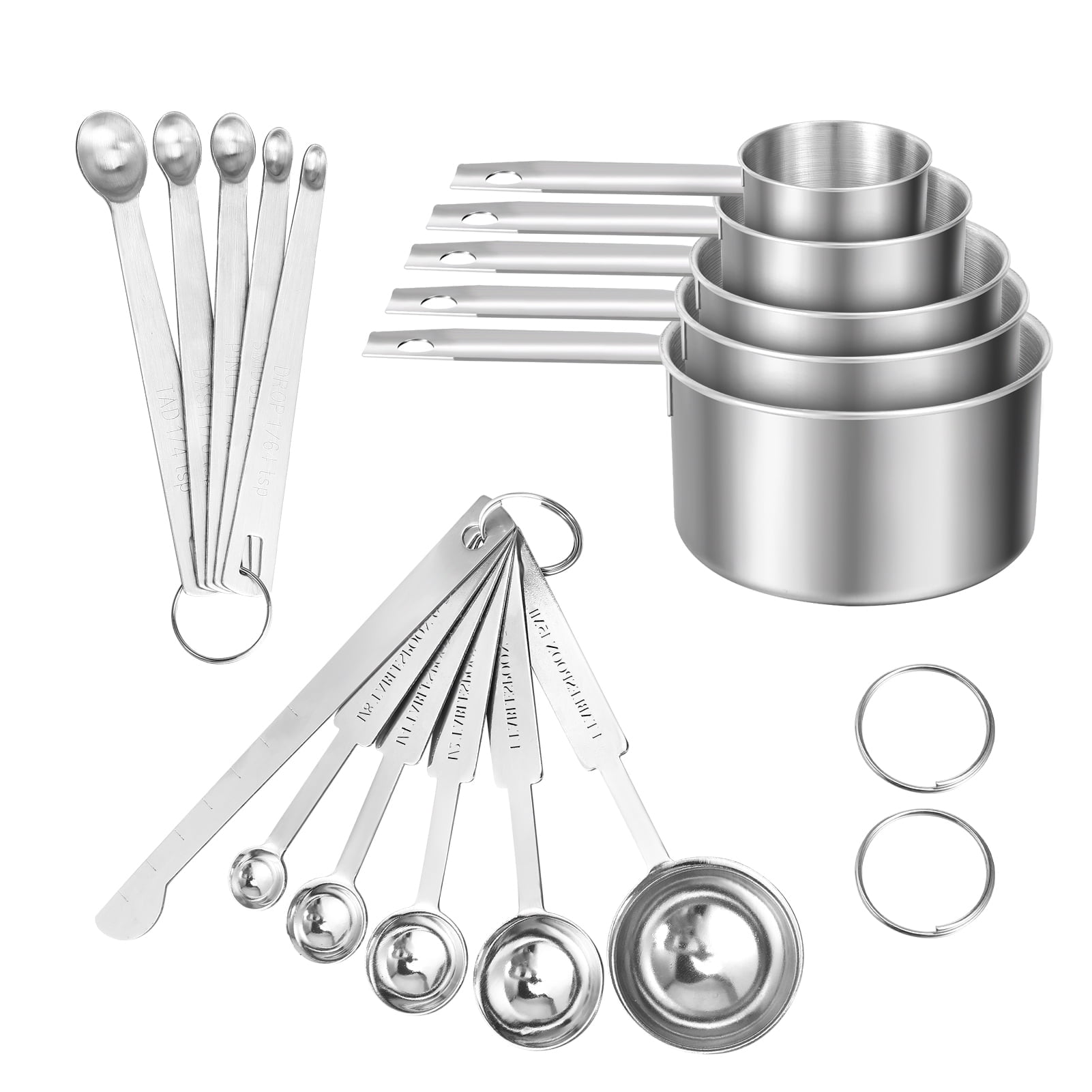 Measuring Cups and Spoons Set of 16, 5 Stainless Steel Nesting Measuring Cups & 5 Spoons, 1 + Leveler & 5 Mini Measuring Spoons for Cooking & Baking - Walmart.com