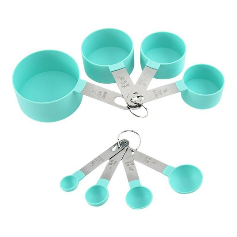 Measuring Cups and Spoons Set of 8 Pieces，Nesting Measure Cups with  Stainless Steel Handle, for Dry and Liquid Ingredient,Green