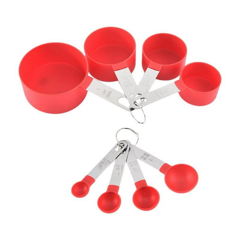 Measuring Cups and Spoons Set of 8 PiecesNesting Measure Cups with Stainless Steel Handle, for Dry and Liquid Ingredient,Red, Size: 4pcs cups+4pcs