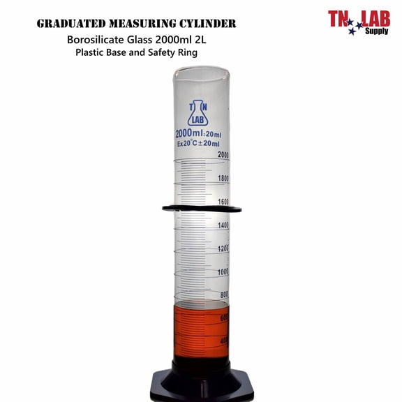 Measuring Cylinder 2000ml 2L Class A Borosilicate Glass Plastic Base