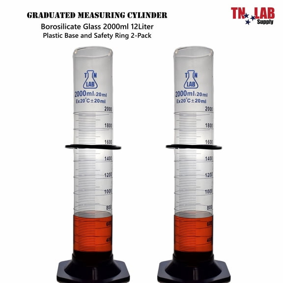 Measuring Cylinder 2000ml 2L Class A Borosilicate Glass Plastic Base