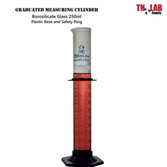 Measuring Cylinder 250ml Class A Borosilicate Glass Plastic Base 5-Pack