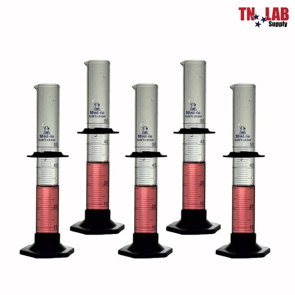 Measuring Cylinder 50ml Class A Borosilicate Glass with Plastic Base 5-Pack