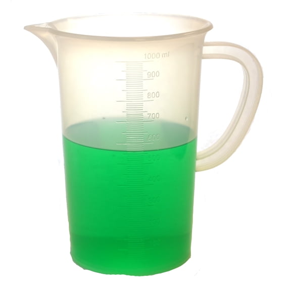 Measuring Jug, 1000ml - Polypropylene Plastic - Raised Graduations - Chemical Resistant, Autoclavable - Handle for Convenient Lifting - Eisco Labs