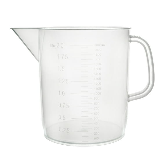 Measuring Jug, 2000ml - Short Form, Euro Design - Polypropylene Plastic - Raised Graduations - Chemical Resistant, Autoclavable - Handle for Convenient Lifting - Eisco Labs