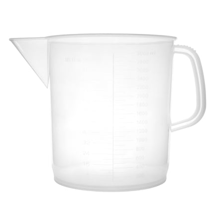 Measuring Jug, 3000ml - Short Form, Euro Design - Polypropylene Plastic - Raised Graduations - Chemical Resistant, Autoclavable - Handle for Convenient Lifting - Eisco Labs