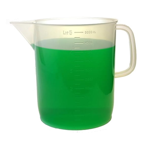 Measuring Jug, 5000mL (5 Liter) - Short Form - Polypropylene Plastic - Molded Graduations - Chemical Resistant, Autoclavable - Handle for Convenient Lifting - Pitcher, Large Measuring Cup