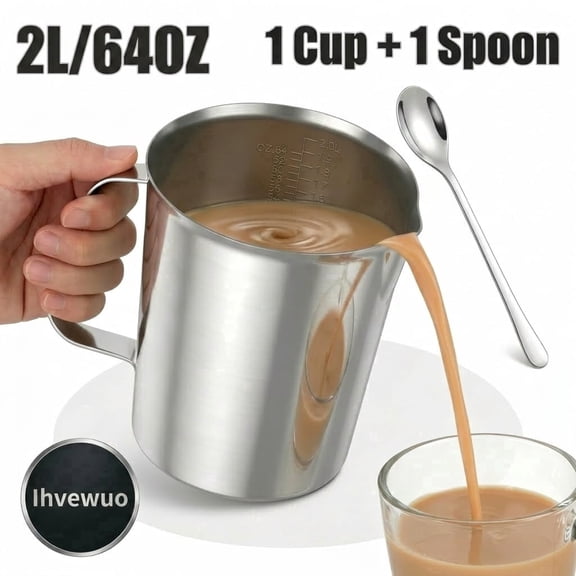 64 oz Stainless Steel Measuring Cup with Handle and Stirring Spoon 8 Cup / 2000 ML Metal Liquid Measuring Pitcher