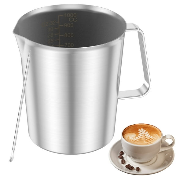 Measuring Jug Stainless Steel with Measurement Marking and Handle Wide Mouth Milk Frothing Pitcher Coffee Machine Accessory